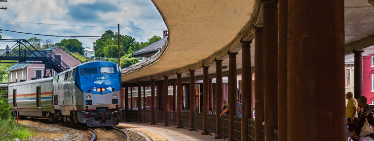 view of the Amtrak train coming in to the Staunton station