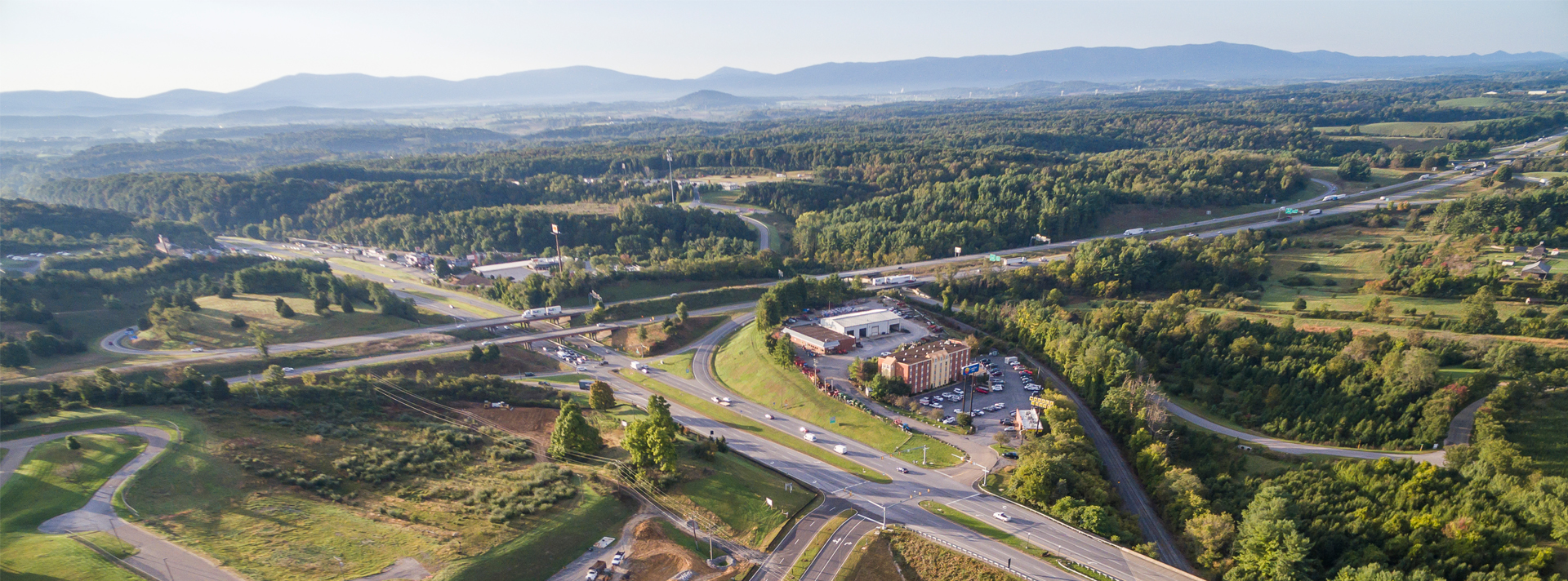 aerial shot of interstate 81 nearby crossroads