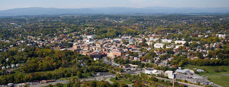 aerial view of the city of staunton