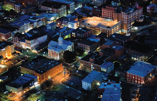 nighttime aerial of staunton