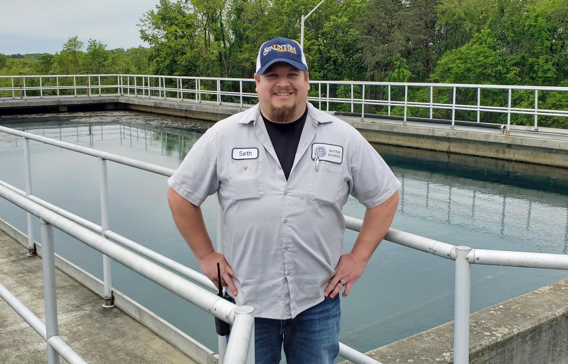 Photo of Water Treatment Plant Chief Operator Seth Hoilman standing at the water treatment plant
